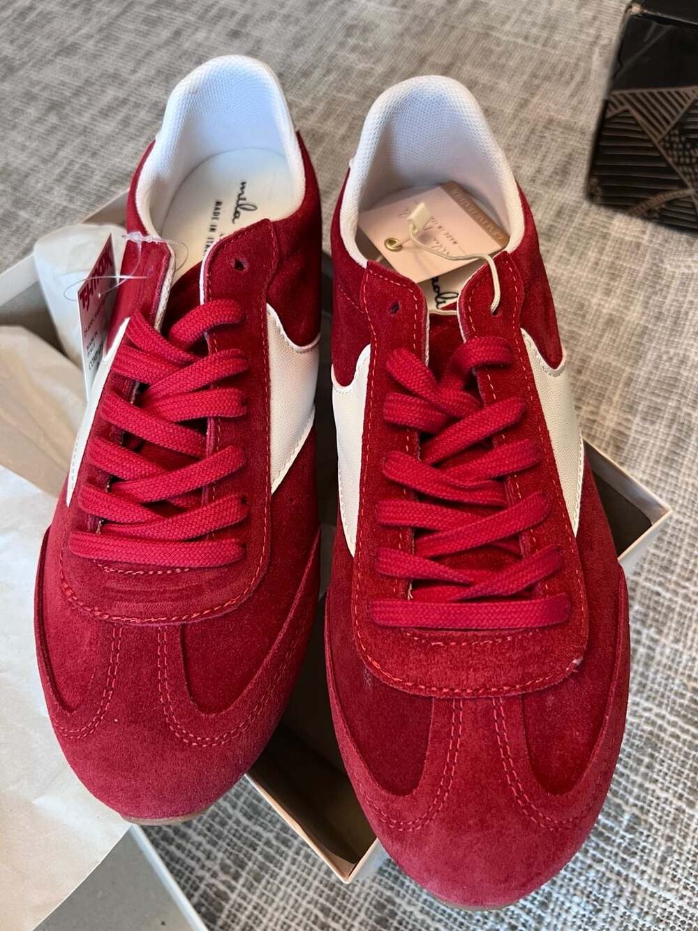 Mila Paoli Sneakers Size 8 Red White Leather Made In Italy